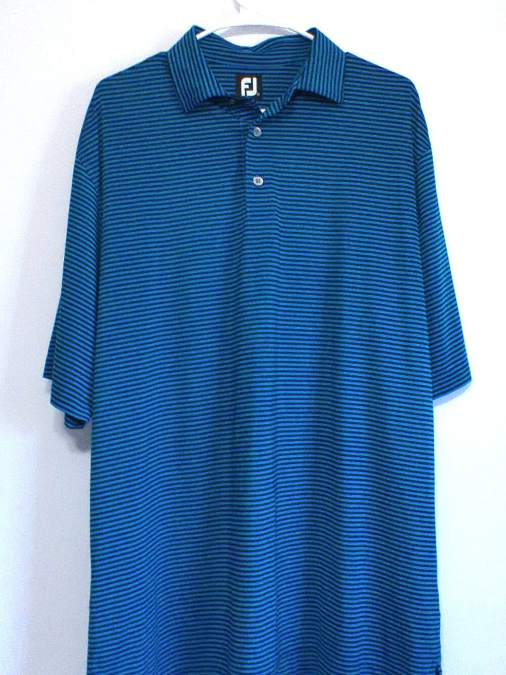 FootJoy FJ Polo Shirt Men’s XL Blue Black Striped Fat Cat South Golf Performance
